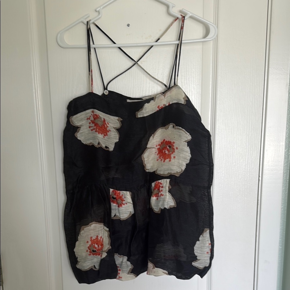 Isabel Marant Black and White Camisole with Floral Design